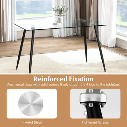 Gymax Modern Glass Dining Table Rectangular Dining Room Table W/Metal Legs For Kitchen Black