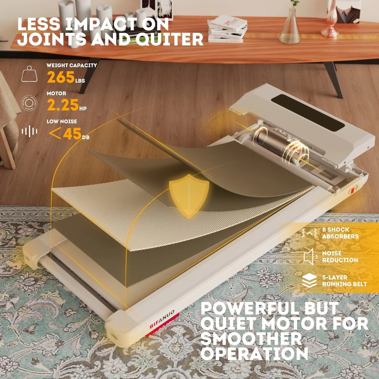 Bifanuo Under Desk Treadmill, Walking Pad 2.25HP, Walking Treadmill with 265lbs Weight Capacity, for Office Under Desk with Remote Control, Walking Jogging Machine for Home/Office Use