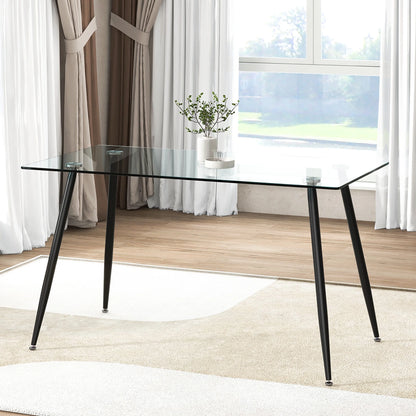Gymax Modern Glass Dining Table Rectangular Dining Room Table W/Metal Legs For Kitchen Black