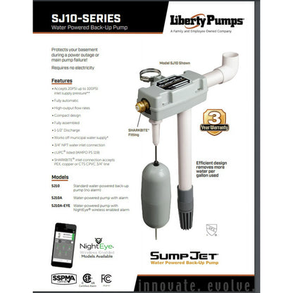 #9. Liberty Pumps Sump Jet 660-1185 GPH Water Powered Backup Sump Pump