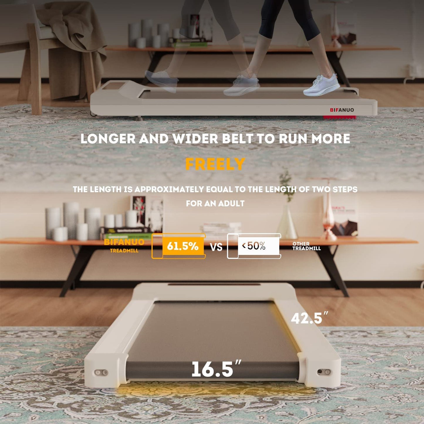 Bifanuo Under Desk Treadmill, Walking Pad 2.25HP, Walking Treadmill with 265lbs Weight Capacity, for Office Under Desk with Remote Control, Walking Jogging Machine for Home/Office Use