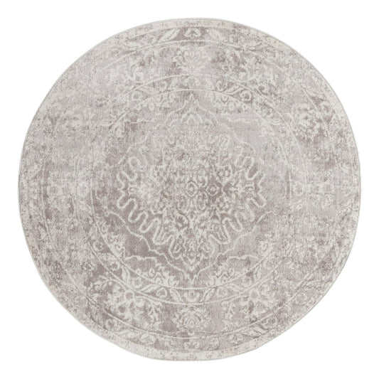 Unique Loom Oxford Collection Area Rug - Bodleian (5' 3" Round Gray/Ivory)