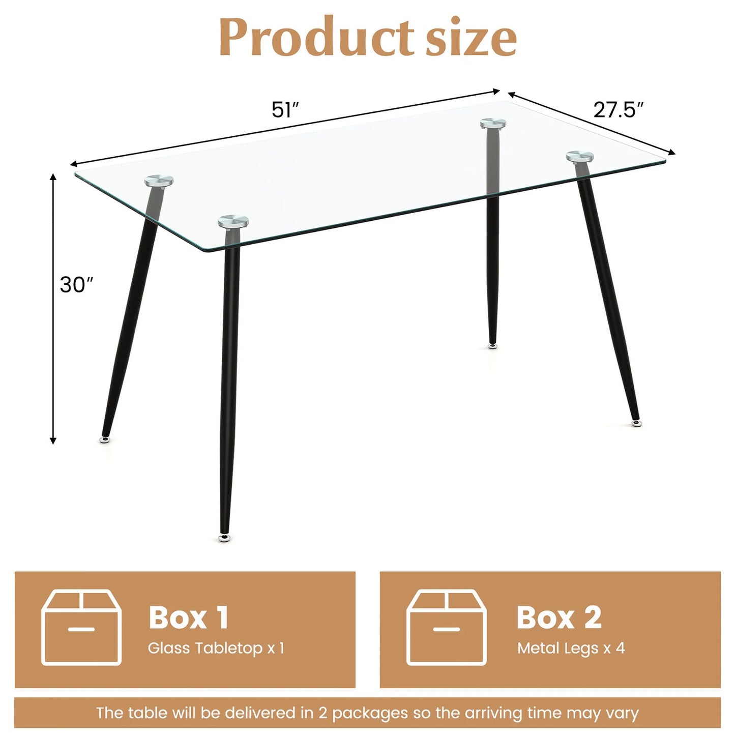 Gymax Modern Glass Dining Table Rectangular Dining Room Table W/Metal Legs For Kitchen Black