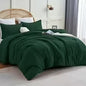 Dark Emerald Green Comforter Set Full Size, 3 Pieces Solid Breathable Quilted Boho Style Forest Bedding Sets, Luxury Fluffy Soft Microfiber Comforter All Season(1 Comforter & 2 Pillowcases)