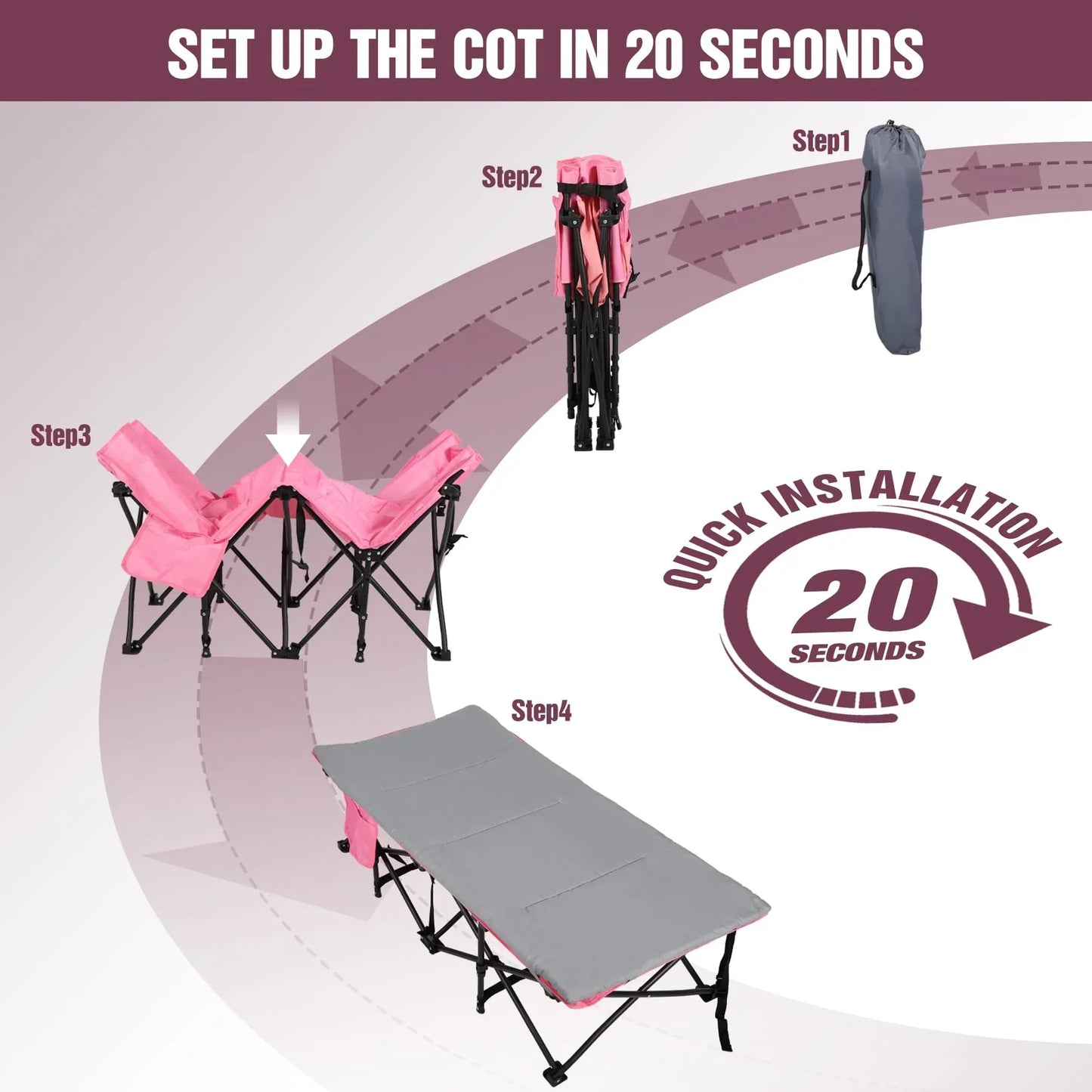 Kids Foldable Camping Cot with Mattress Pad