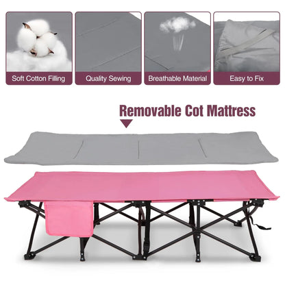 Kids Foldable Camping Cot with Mattress Pad