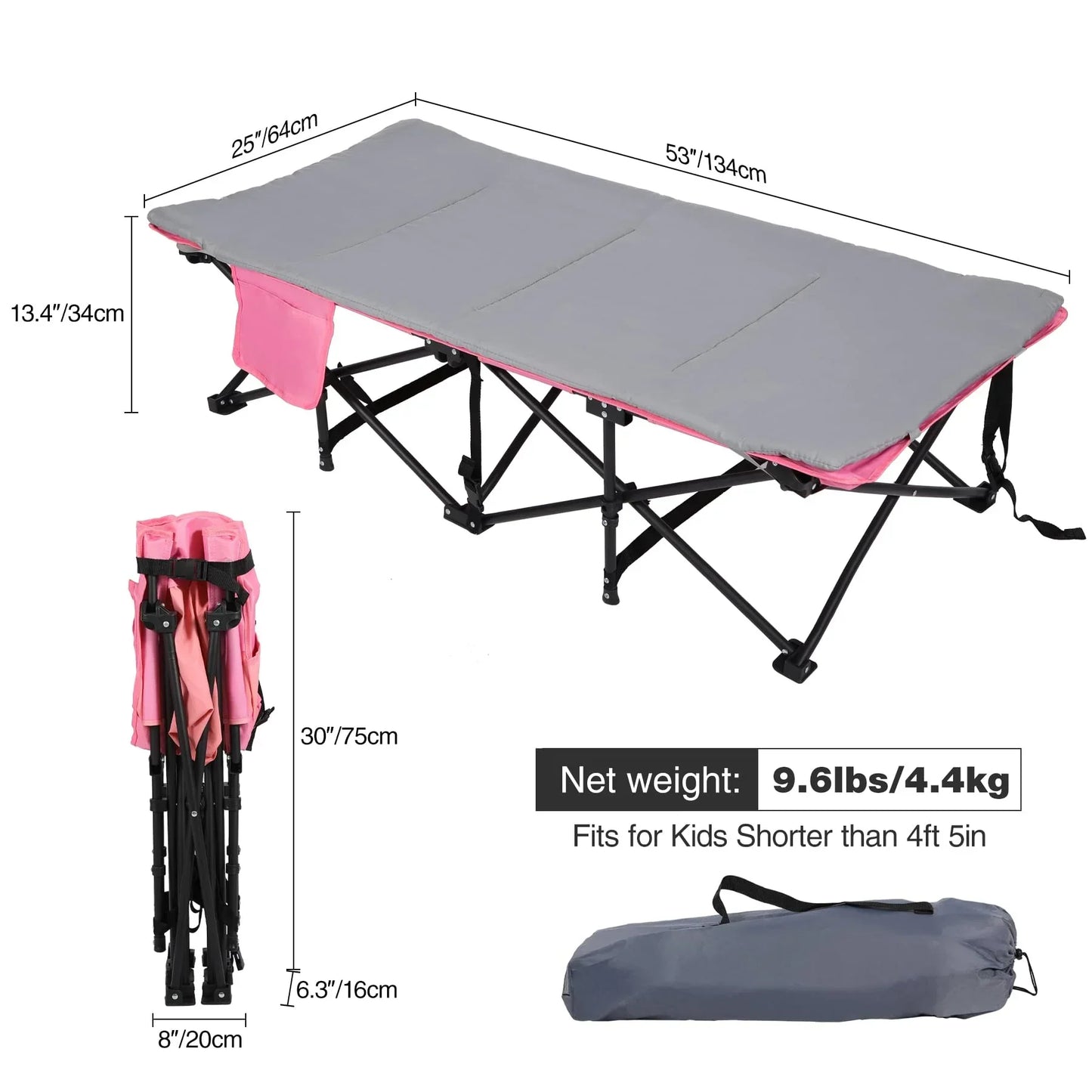 Kids Foldable Camping Cot with Mattress Pad