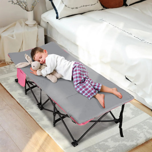 Kids Foldable Camping Cot with Mattress Pad