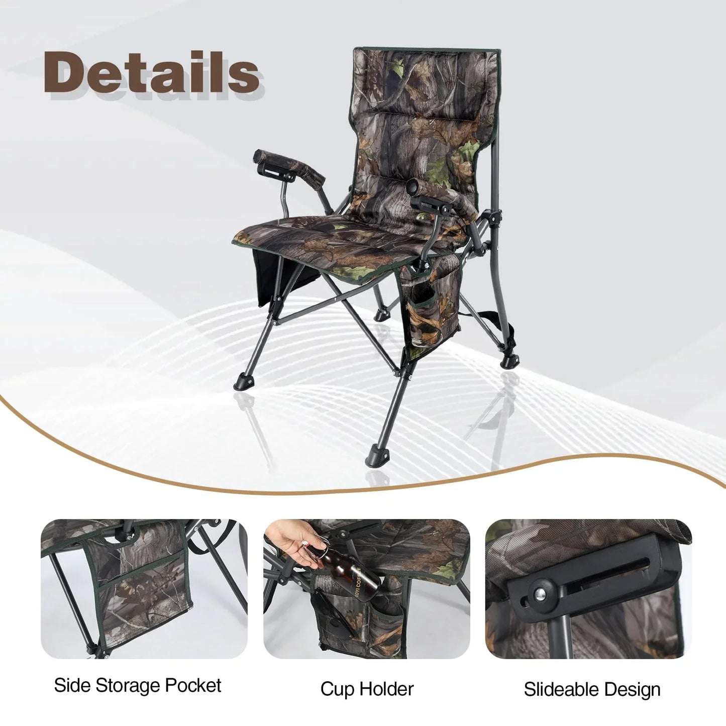 RedSwing Oversized Hunting Chairs for Blinds with Thickened Cotton, Portable Folding Camping Chairs for Adults Hunting Seats with Hard Arms for Outdoor Fishing