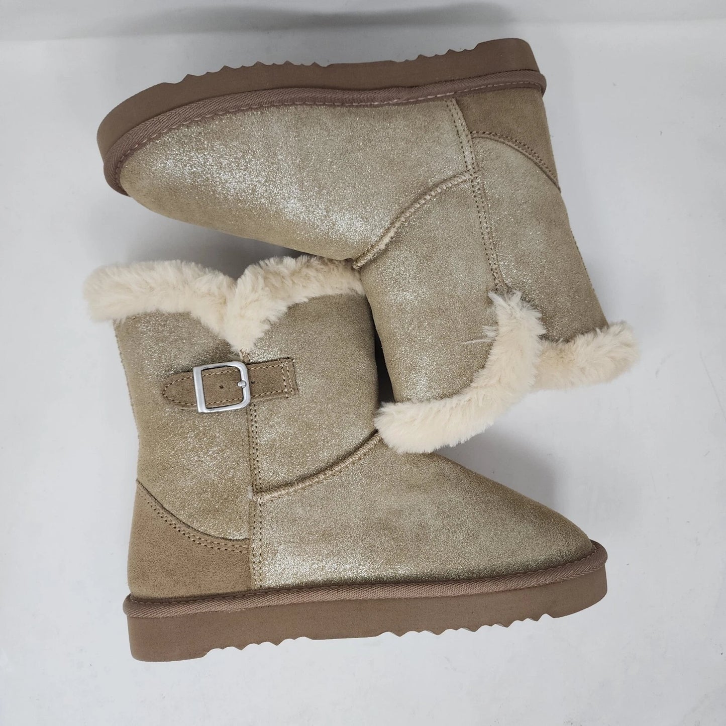 Style & Co Boots Womens 8 Gold Shimmer Tiny2 Leather Mid Calf Faux Fur Winter