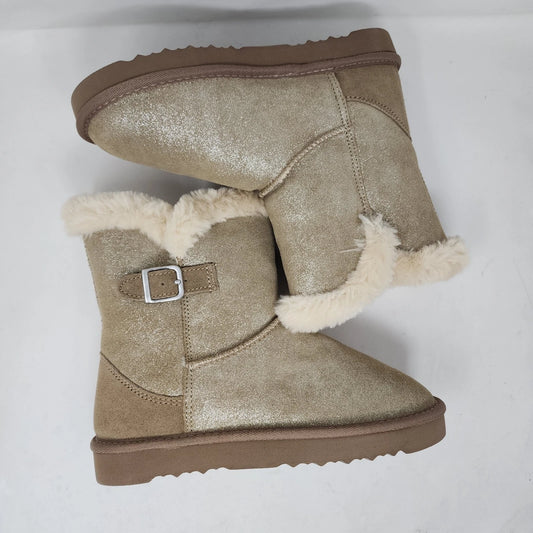 Style & Co Boots Womens 8 Gold Shimmer Tiny2 Leather Mid Calf Faux Fur Winter