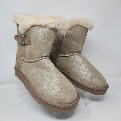 Style & Co Boots Womens 8 Gold Shimmer Tiny2 Leather Mid Calf Faux Fur Winter