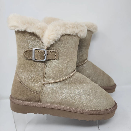 Style & Co Boots Womens 8 Gold Shimmer Tiny2 Leather Mid Calf Faux Fur Winter