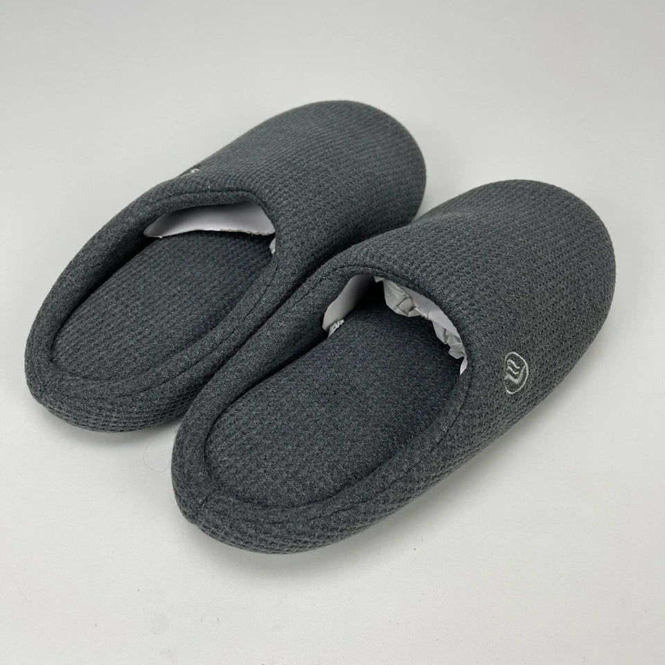 Merence Mens Grey Knit Warm House Slip on Moccasin Slippers Shoes Size Med 9-10