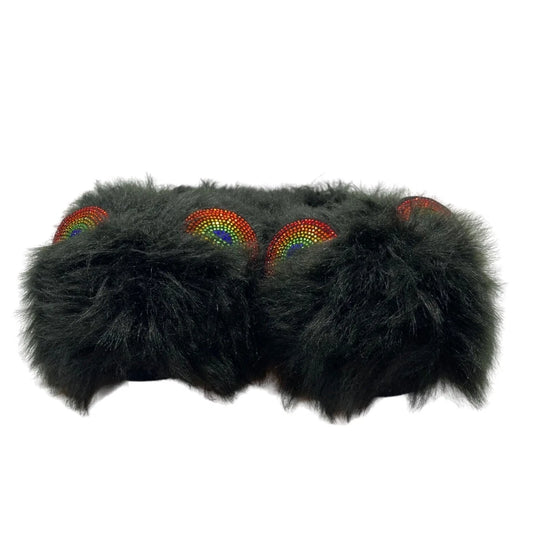 Black Furry Rhinestone Steve Madden Slippers Size Medium