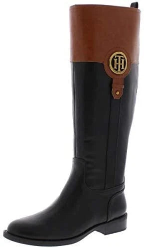 Tommy Hilfiger Womens Ilia 4 Leather Almond Toe Knee High, Black, Size 7